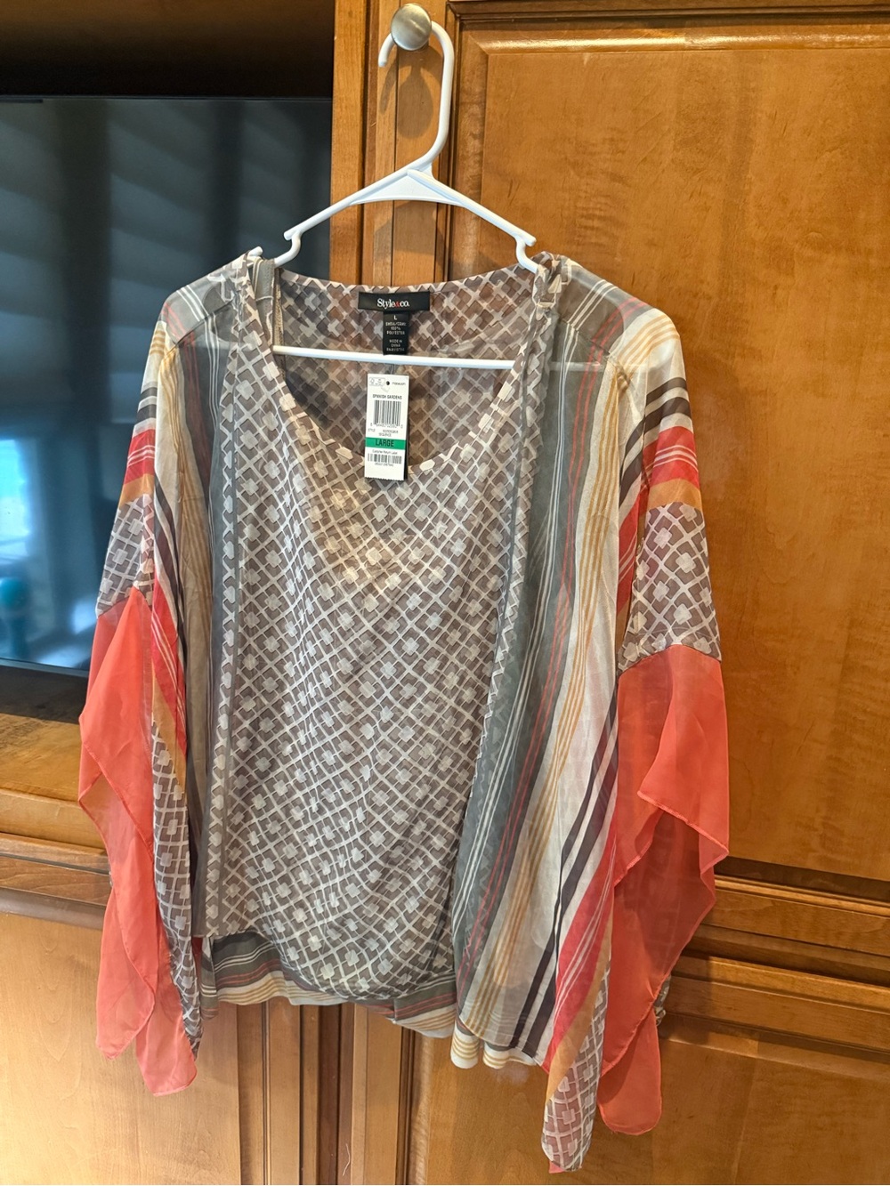 Style & Co. Coral and Gray Printed Kimono style top